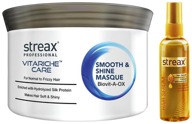 Streax Hair Serum-200 ml Vitalized with Walnut Oil, For Hair Smoothening & Shine, For Dry & Frizzy Hair Vitariche Care Smooth And Shine Masque, Fresh Fragrance For Dry Hair Type, 200G,1 Count